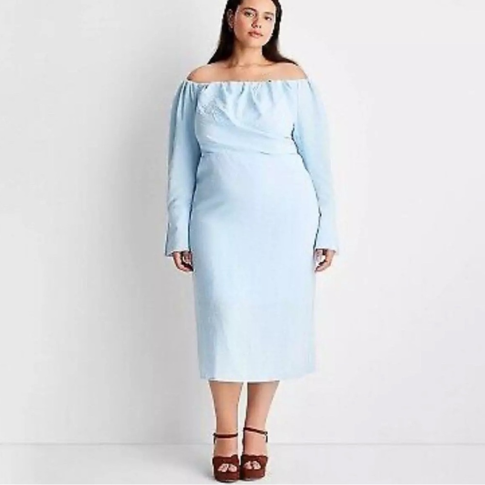 Elegant Light Blue Off-Shoulder Dress